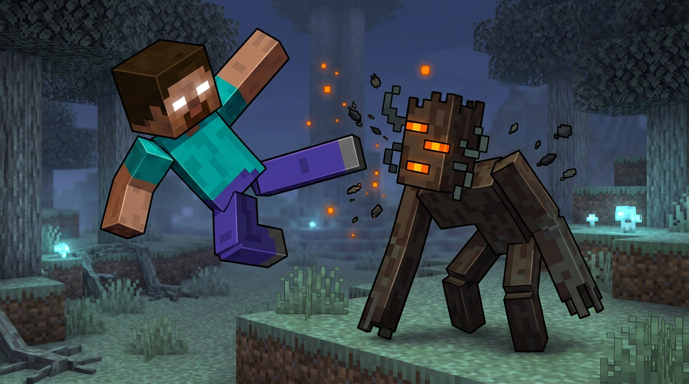 Herobrine 与森林怪物对决创意画