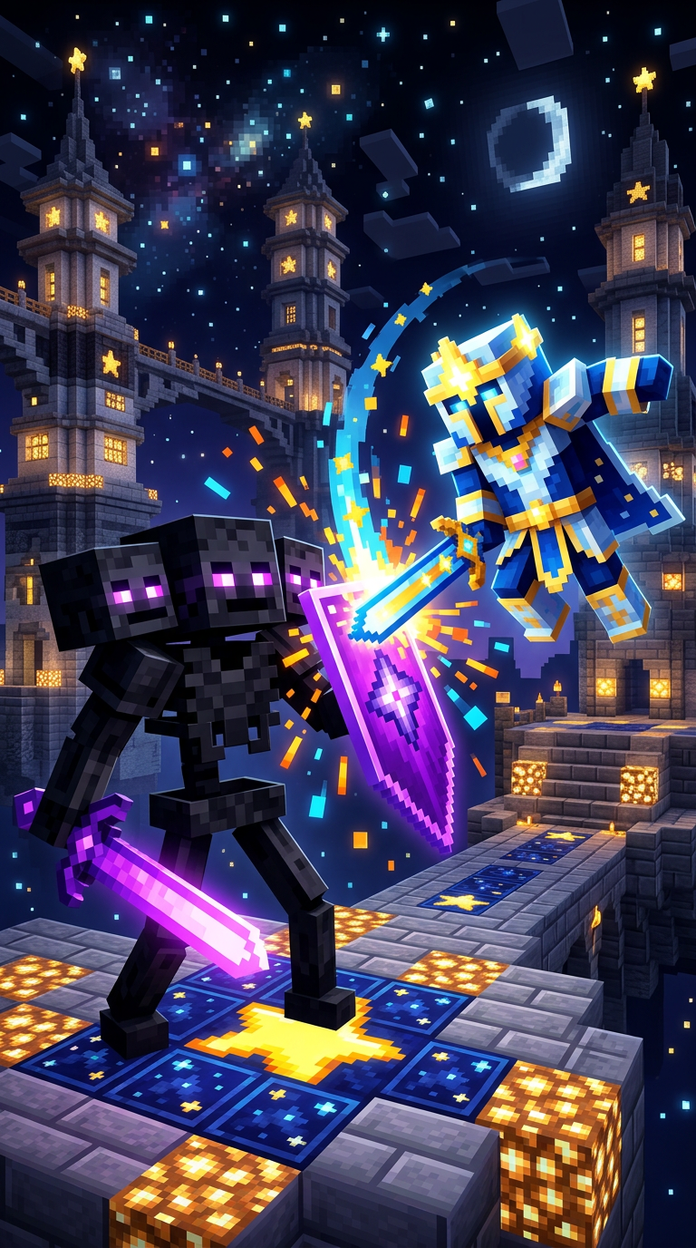 我的世界风格星光之神大战凋灵创意画