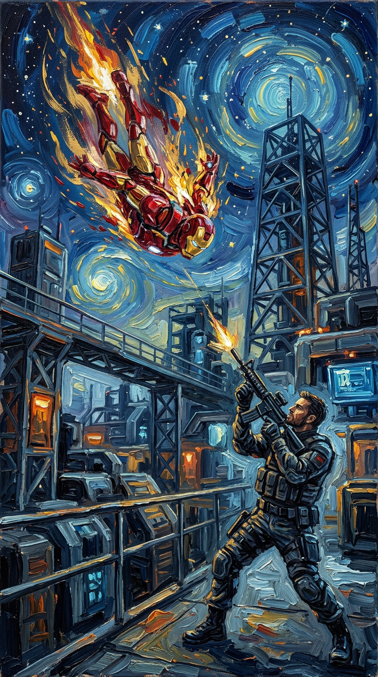 梵高风格的动作场景创意画